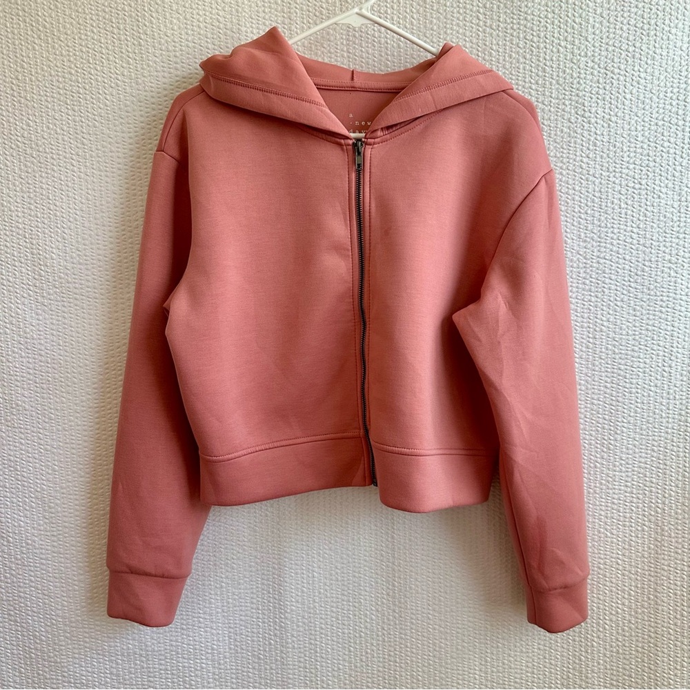 A New Day Dusty Rose Coral Pink Cropped Full Zip Hoodie Sweatshirt Size Small